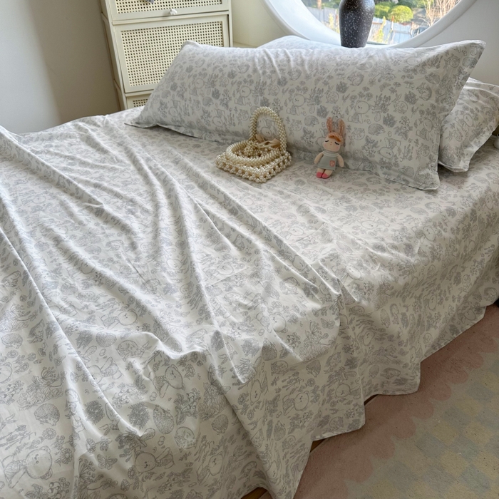 91家纺网 家纺一手货源 找家纺 百寐 2025新款13372全棉纯棉印花双人枕套+同款床单 布朗熊