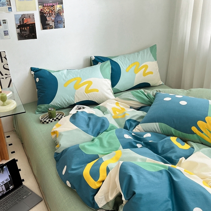 91家纺网 家纺一手货源 找家纺 吉象2025新款全棉印花北欧极简四件套系列 悉尼绿（风格一）