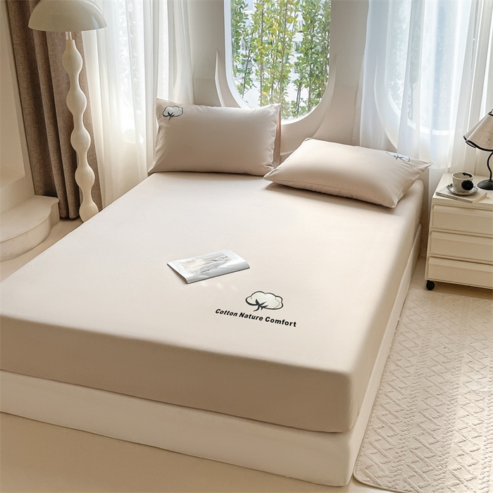 91家纺网 家纺一手货源 找家纺 布卢姆床垫 2025新款全棉烫画全棉老粗布床笠 棉朵-卡其