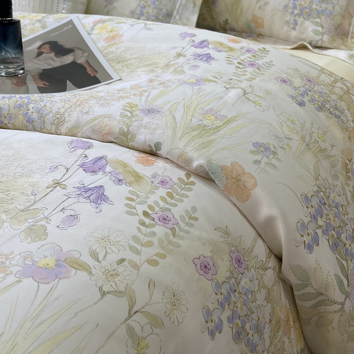 91家纺网 家纺一手货源 找家纺 莱豫2025新款50支莱赛尔天丝四件套 遇春雪米