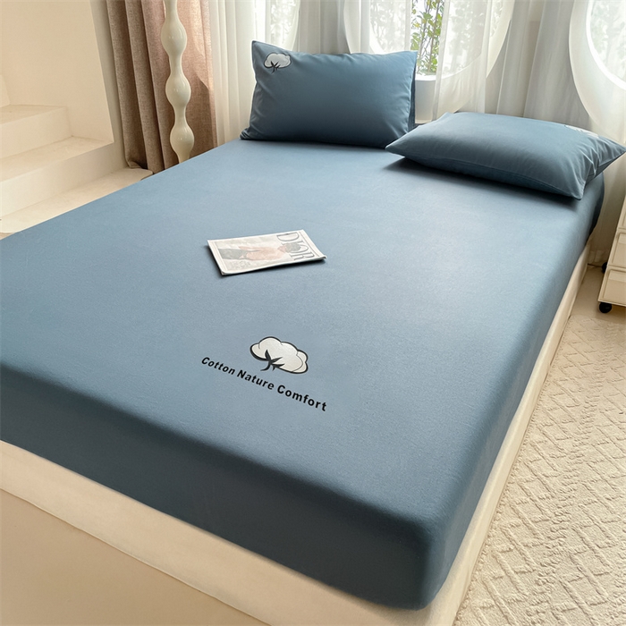 91家纺网 家纺一手货源 找家纺 布卢姆床垫 2025新款全棉烫画全棉老粗布床笠 棉朵-藏蓝