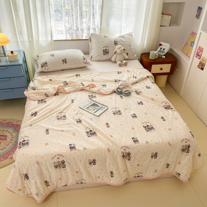 91家纺网 家纺一手货源 找家纺 葡萄家 2025新款A类母婴级大豆纤维牛奶丝针织棉夏凉被空调被-系列二 晚安熊