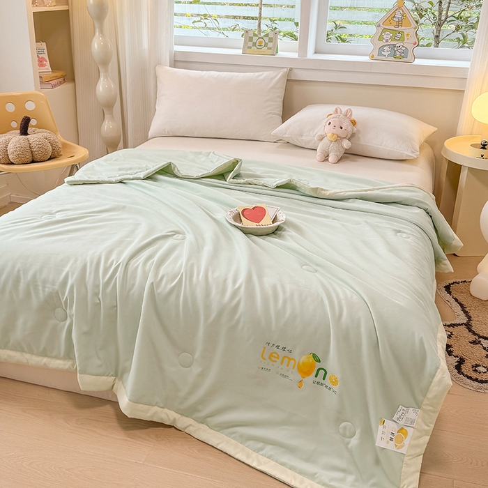 91家纺网 家纺一手货源 找家纺 帕芬鸟家纺 2025新款柠檬夏被 柠檬-薄荷绿