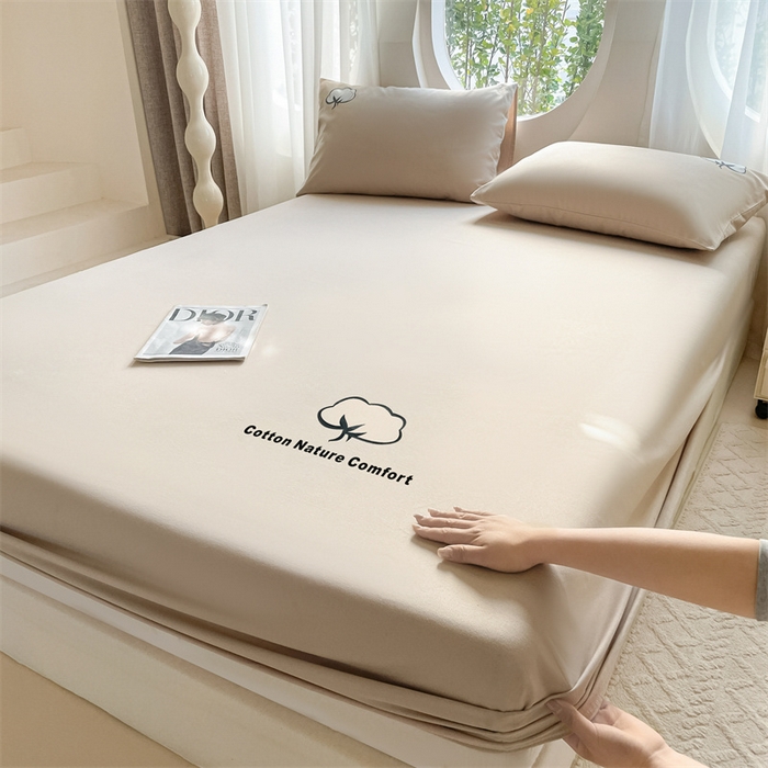 91家纺网 家纺一手货源 找家纺 布卢姆床垫 2025新款全棉烫画全棉老粗布床笠 棉朵-卡其