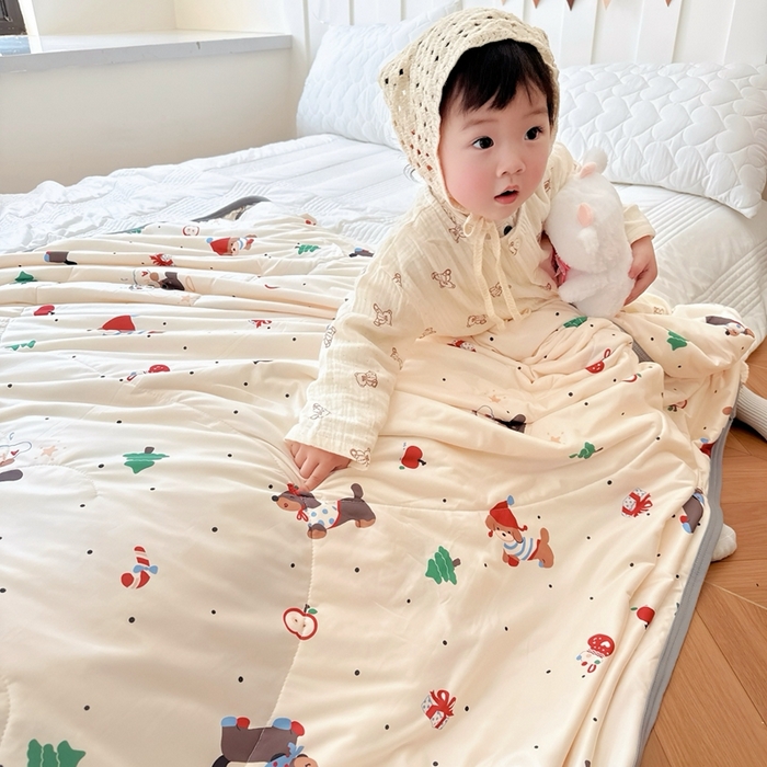 91家纺网 家纺一手货源 找家纺 兜米  2025夏季A类针织棉夏凉被小清新卡通双面针织棉空调被子被芯 平安小狗