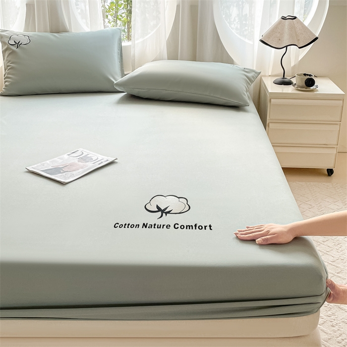 91家纺网 家纺一手货源 找家纺 布卢姆床垫 2025新款全棉烫画全棉老粗布床笠 棉朵-松绿