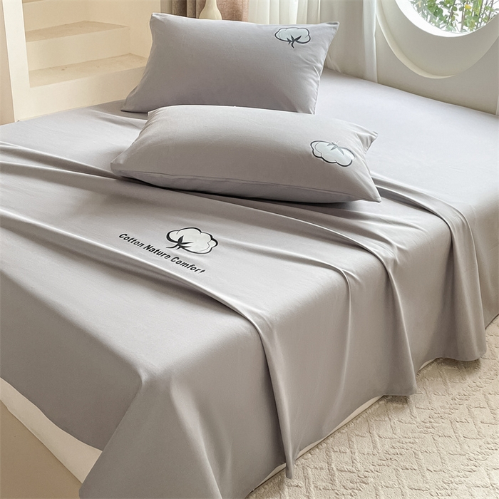 91家纺网 家纺一手货源 找家纺 布卢姆床垫 2025新款全棉纯棉烫画全棉老粗布床单凉席 棉朵-浅灰