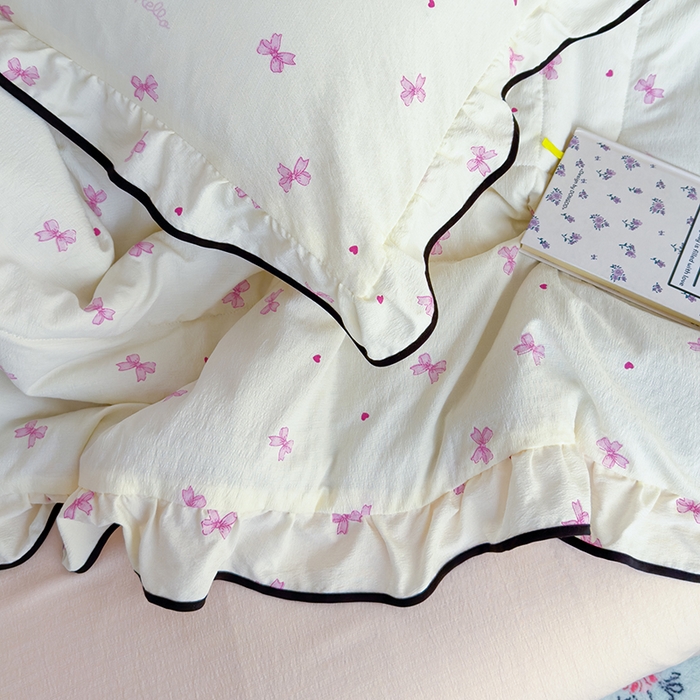 91家纺网 家纺一手货源 找家纺 慕尚 2025新款云感棉花边夏凉被空调被 粉蝴蝶结