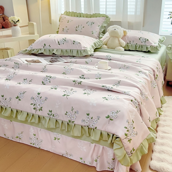 91家纺网 家纺一手货源 找家纺 找底底家纺 2025新款60S水洗天丝夏被夏凉被空调被床裙四件套 盛夏