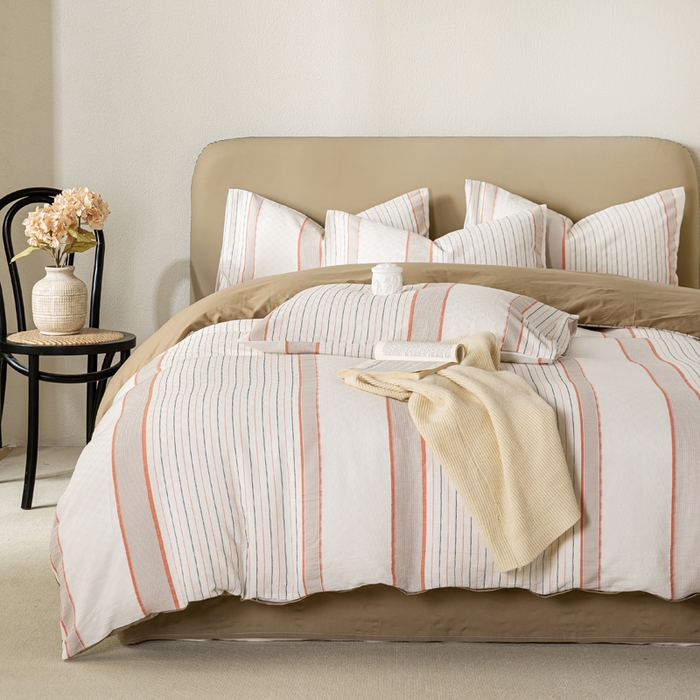 91家纺网 家纺一手货源 找家纺 九沐良品 2025新款全棉水洗棉提花四件套 简凝-卡其