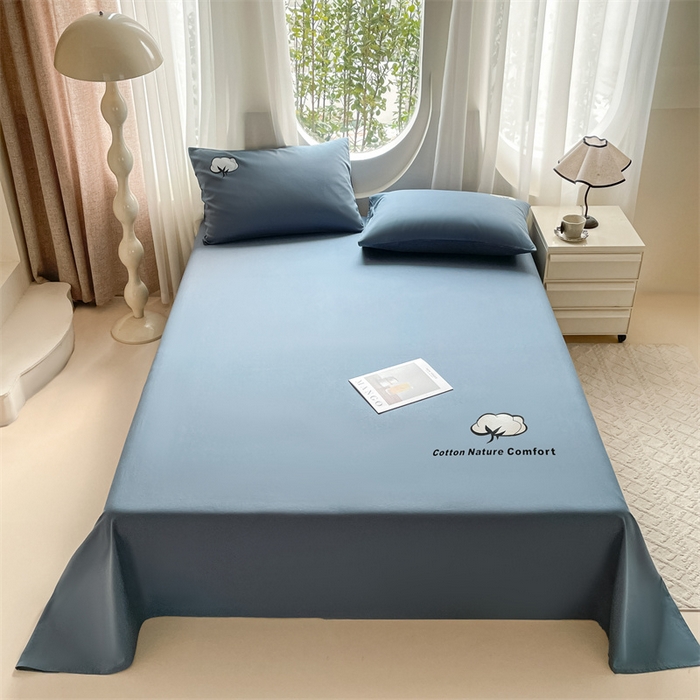 91家纺网 家纺一手货源 找家纺 布卢姆床垫 2025新款全棉纯棉烫画全棉老粗布床单凉席 棉朵-藏蓝