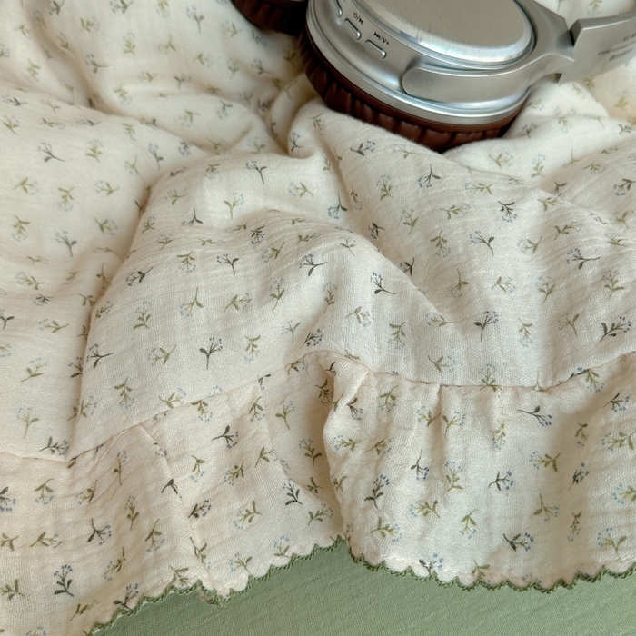 91家纺网 家纺一手货源 找家纺 2025新韩版花边全棉双层皱皱纱布四件套 清新奶盐