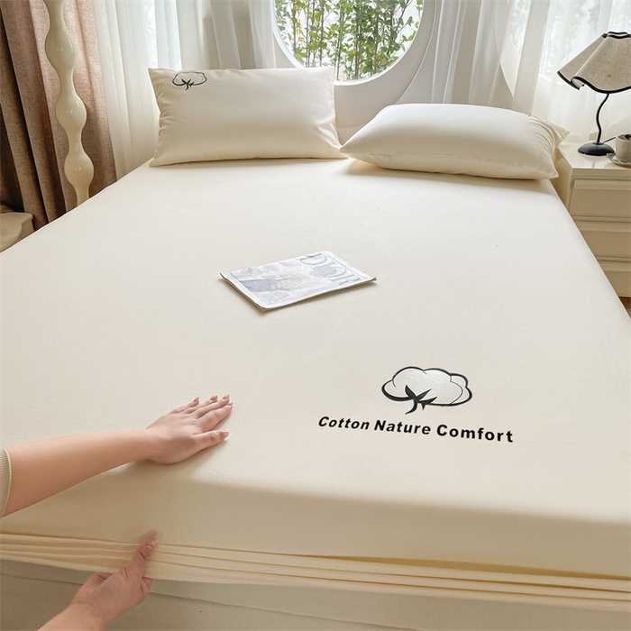 91家纺网 家纺一手货源 找家纺 布卢姆床垫 2025新款全棉烫画全棉老粗布床笠 棉朵-奶黄