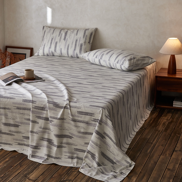 91家纺网 家纺一手货源 找家纺 千朵森2025新款A类全棉老粗布床单三件套 山光