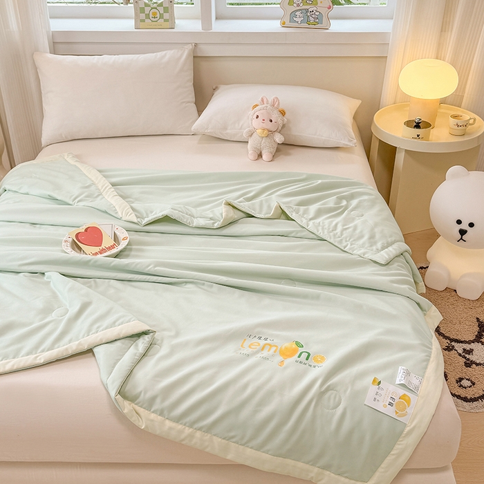 91家纺网 家纺一手货源 找家纺 帕芬鸟家纺 2025新款柠檬夏被 柠檬-薄荷绿
