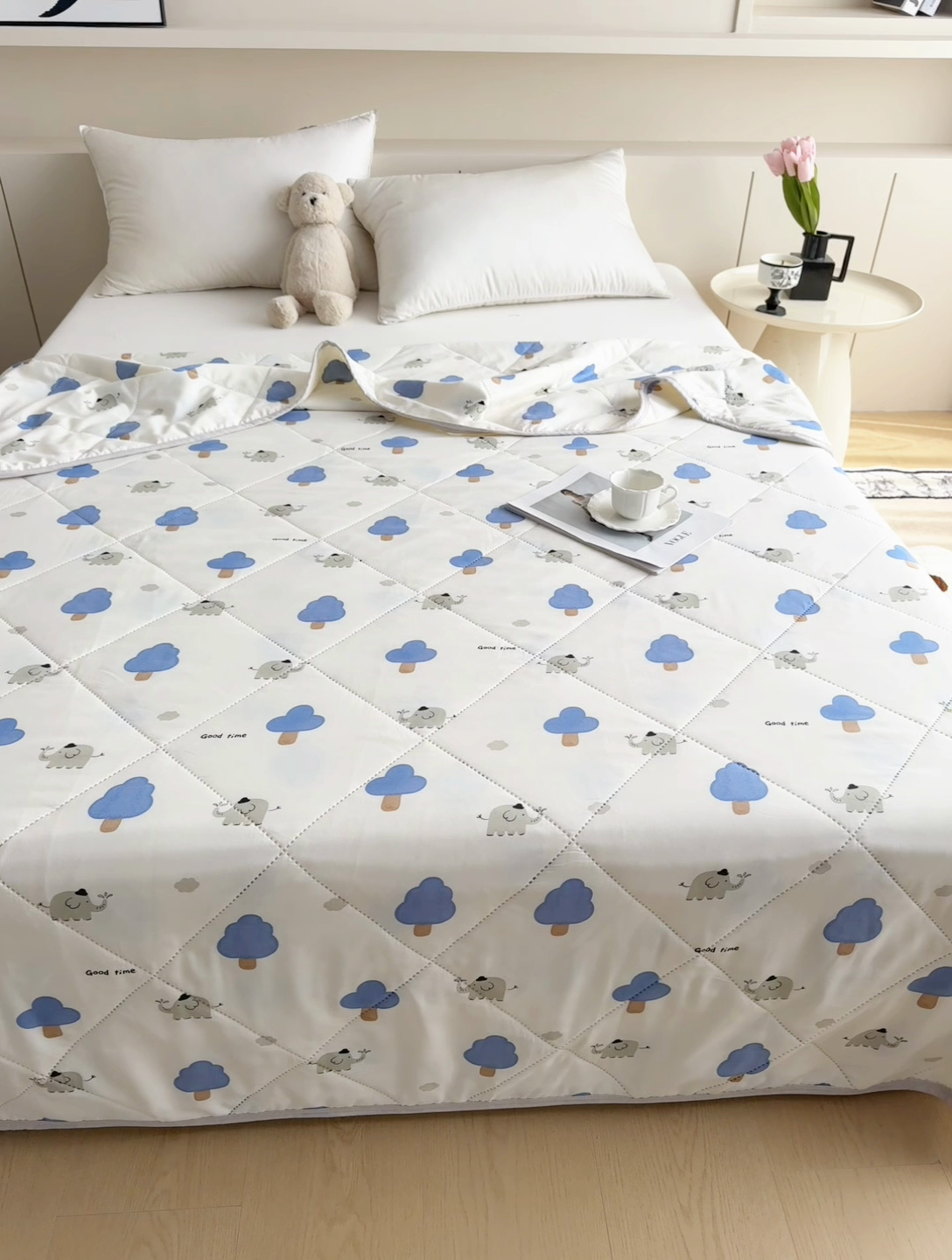 91家纺网 家纺一手货源 找家纺 薇玛仕 2025新款印花款小清新超声波大豆夏凉被空调被 森林小象