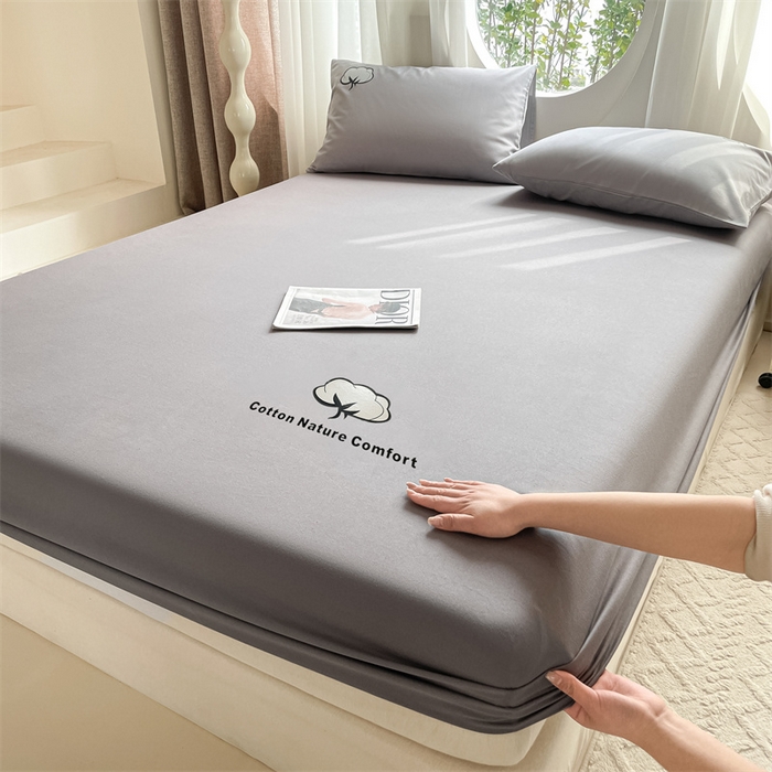 91家纺网 家纺一手货源 找家纺 布卢姆床垫 2025新款全棉烫画全棉老粗布床笠 棉朵-深灰