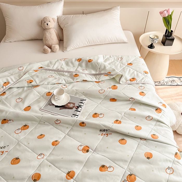 91家纺网 家纺一手货源 找家纺 薇玛仕 2025新款印花款小清新超声波大豆夏凉被空调被 柿柿如意