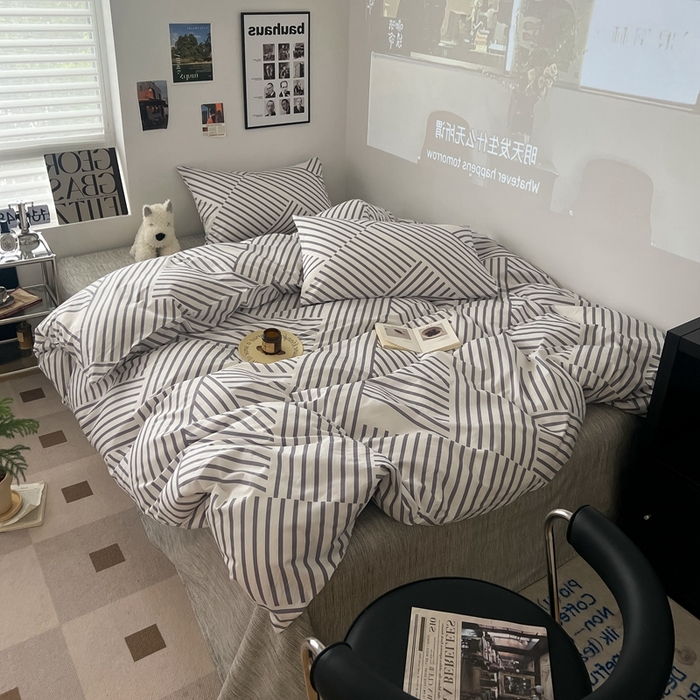 91家纺网 家纺一手货源 找家纺 吉象2025新款全棉印花北欧极简四件套系列 语初灰