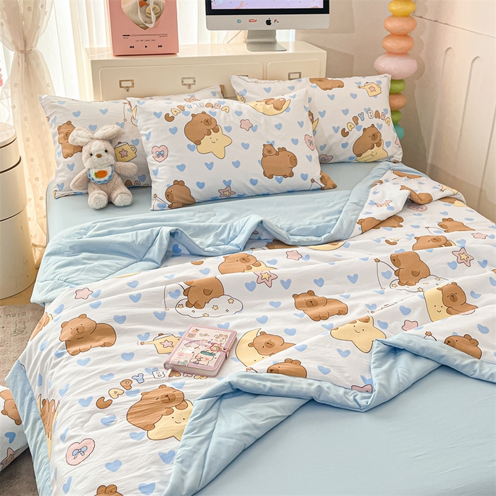 91家纺网 家纺一手货源 找家纺 美梦里 2025新款A类水洗棉棉花夏被 夏凉被空调被 小星心