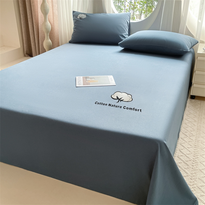 91家纺网 家纺一手货源 找家纺 布卢姆床垫 2025新款全棉纯棉烫画全棉老粗布床单凉席 棉朵-藏蓝