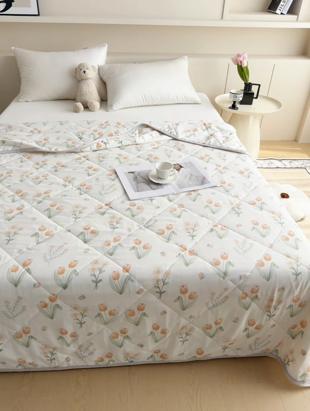 91家纺网 家纺一手货源 找家纺 薇玛仕 2025新款印花款小清新超声波大豆夏凉被空调被 郁金花开