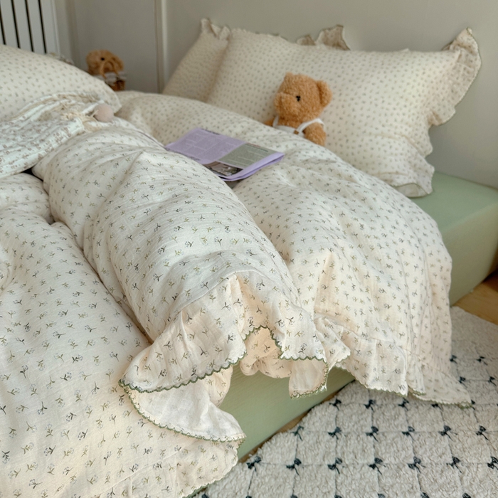 91家纺网 家纺一手货源 找家纺 （总）2025新韩版花边全棉双层皱皱纱布四件套