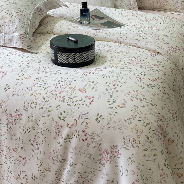 91家纺网 家纺一手货源 找家纺 莱豫2025新款50支莱赛尔天丝四件套 禾暮粉