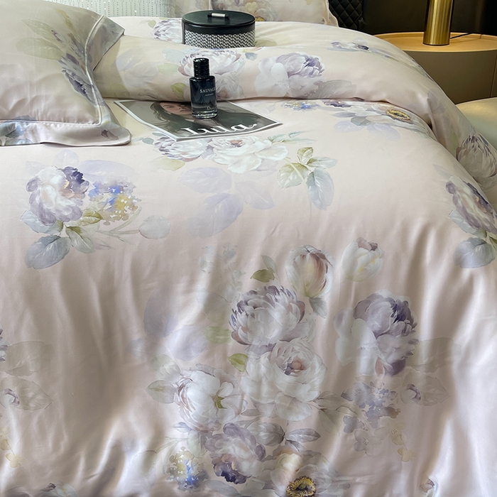 91家纺网 家纺一手货源 找家纺 莱豫2025新款50支莱赛尔天丝四件套 紫雾