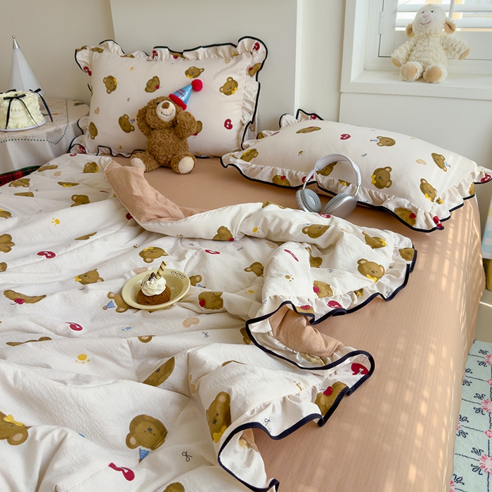 91家纺网 家纺一手货源 找家纺 慕尚 2025新款云感棉花边夏凉被空调被 熊耶