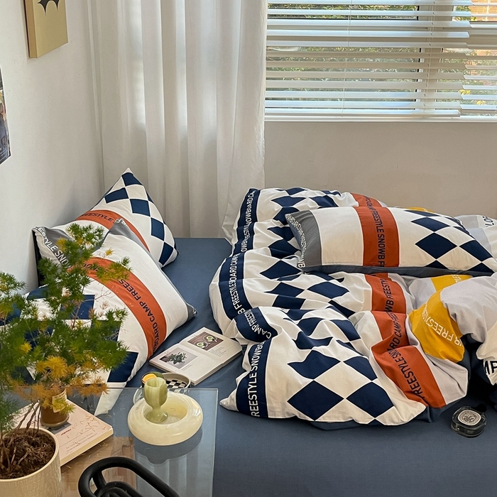 91家纺网 家纺一手货源 找家纺 吉象2025新款全棉印花北欧极简四件套系列 马里奥（风格一）