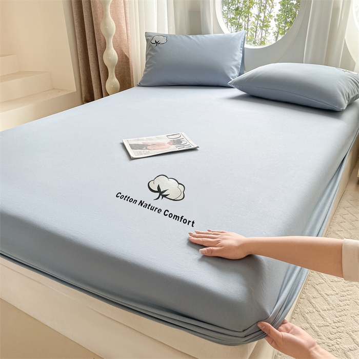 91家纺网 家纺一手货源 找家纺 布卢姆床垫 2025新款全棉烫画全棉老粗布床笠 棉朵-蓝灰