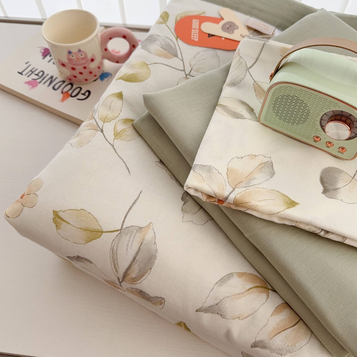 91家纺网 家纺一手货源 找家纺 于果 2025新款全棉双层纱夏被四件套 枝意