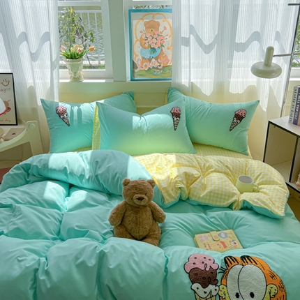 91家纺网 家纺一手货源 找家纺 （总）子钦家纺 2025新款A类云朵棉双层纱毛巾绣网红款INS风毛巾绣宿舍单人毛巾绣床单床笠四件套