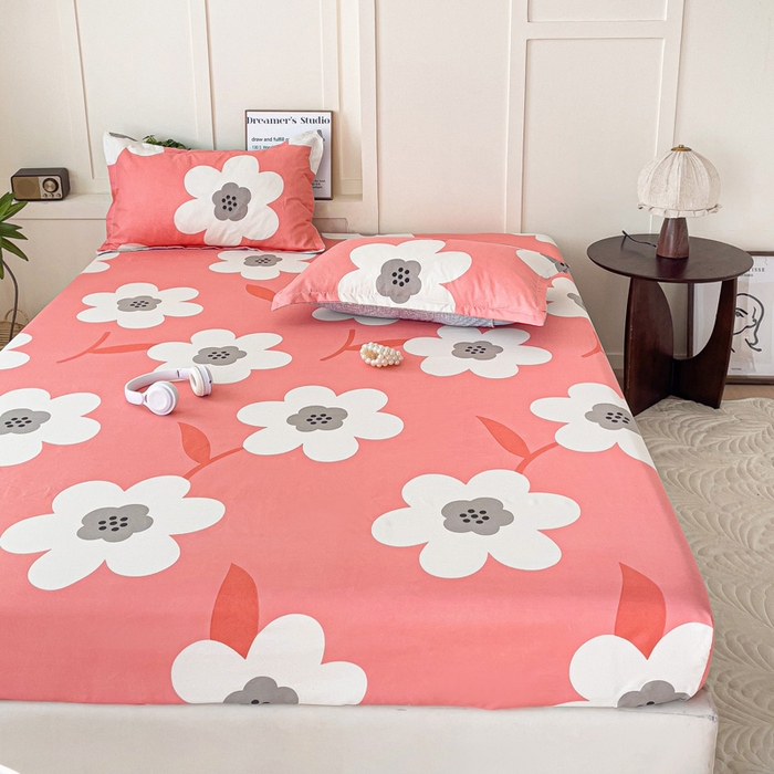 91家纺网 家纺一手货源 找家纺 朵朵家纺 2025新款亲肤棉芦荟棉床笠单床笠，磨毛床笠，印花床笠（可定制尺寸 ） 春暖花开粉