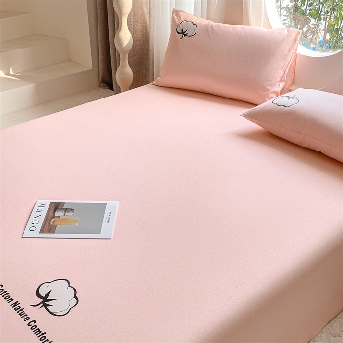 91家纺网 家纺一手货源 找家纺 布卢姆床垫 2025新款全棉纯棉烫画全棉老粗布床单凉席 棉朵-珊瑚粉