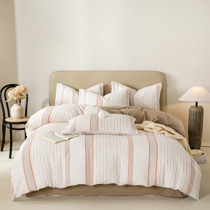 91家纺网 家纺一手货源 找家纺 九沐良品 2025新款全棉水洗棉提花四件套 简凝-卡其