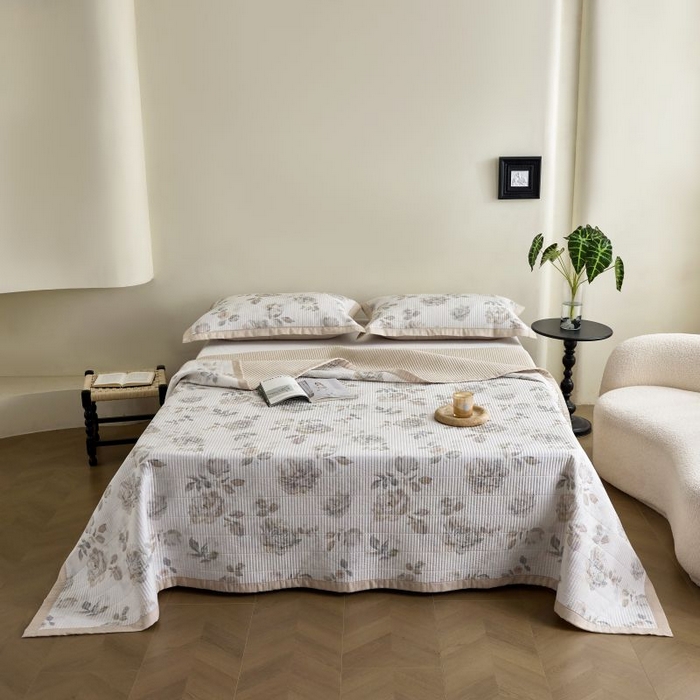 91家纺网 家纺一手货源 找家纺 黛舒家居2025新款天丝水洗印花夏被床盖三件套 蔓咖