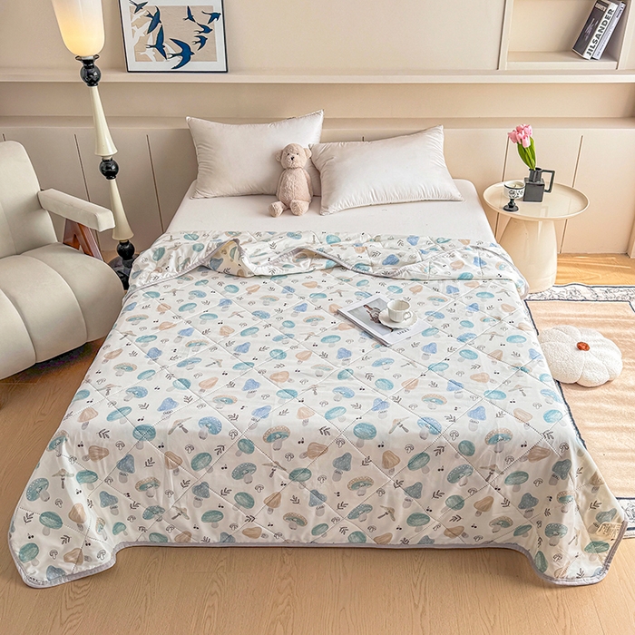 91家纺网 家纺一手货源 找家纺 薇玛仕 2025新款印花款小清新超声波大豆夏凉被空调被 蘑菇花园