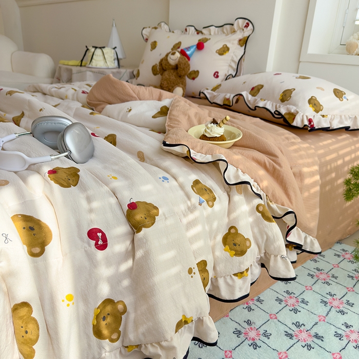 91家纺网 家纺一手货源 找家纺 慕尚 2025新款云感棉花边夏凉被空调被 熊耶