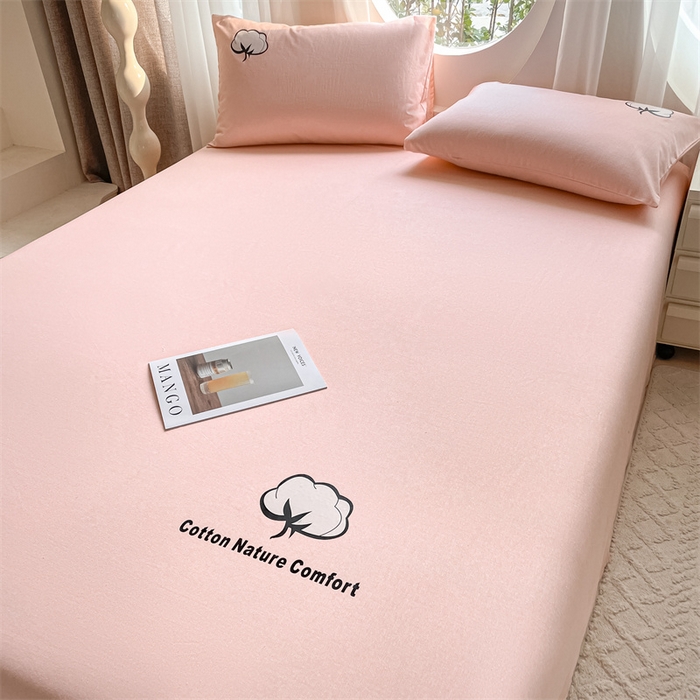 91家纺网 家纺一手货源 找家纺 布卢姆床垫 2025新款全棉纯棉烫画全棉老粗布床单凉席 棉朵-珊瑚粉