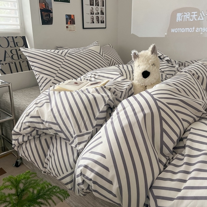 91家纺网 家纺一手货源 找家纺 吉象2025新款全棉印花北欧极简四件套系列 语初灰