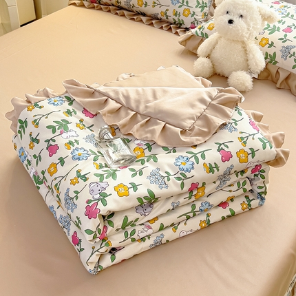 91家纺网 家纺一手货源 找家纺 找底底家纺 2025新款60S水洗天丝夏被夏凉被空调被床裙四件套 田园牧歌