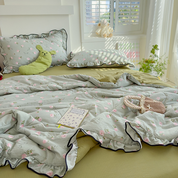 91家纺网 家纺一手货源 找家纺 慕尚 2025新款云感棉花边夏凉被空调被 丝带花