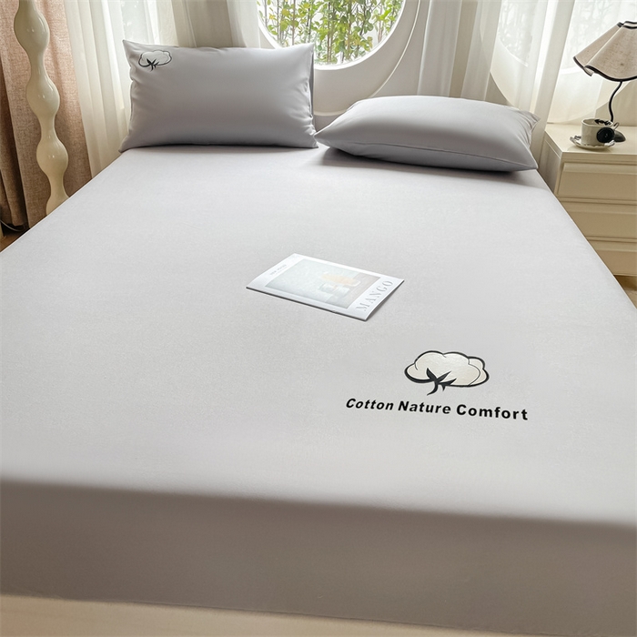 91家纺网 家纺一手货源 找家纺 布卢姆床垫 2025新款全棉烫画全棉老粗布床笠 棉朵-浅灰