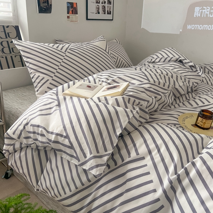 91家纺网 家纺一手货源 找家纺 吉象2025新款全棉印花北欧极简四件套系列 语初灰