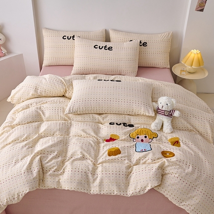 爱思佳2025新款全棉双层纱毛巾绣系列四件套 可爱女孩