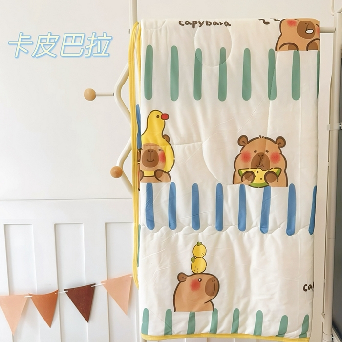 91家纺网 家纺一手货源 找家纺 兜米  2025夏季A类针织棉夏凉被小清新卡通双面针织棉空调被子被芯 卡皮八拉