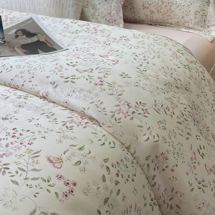 91家纺网 家纺一手货源 找家纺 莱豫2025新款50支莱赛尔天丝四件套 禾暮粉