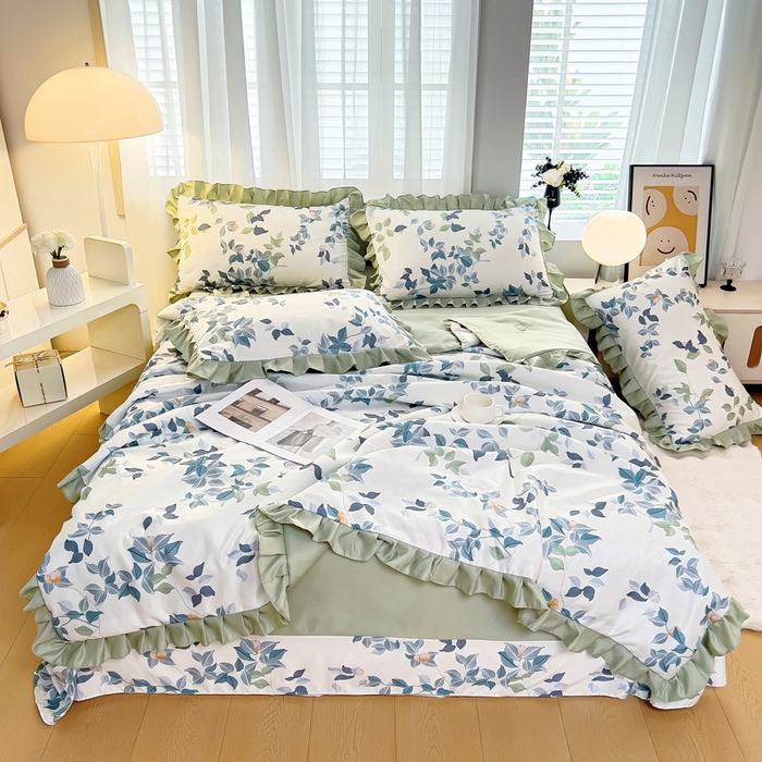 91家纺网 家纺一手货源 找家纺 找底底家纺 2025新款60S水洗天丝夏被夏凉被空调被床裙四件套 浪漫主义